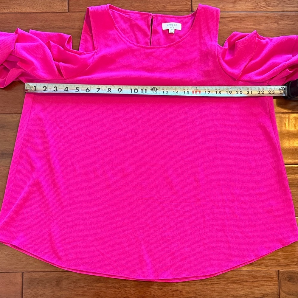 Cold-Shoulder Ruffle Blouse - Hot Pink - Picture 5 of 6